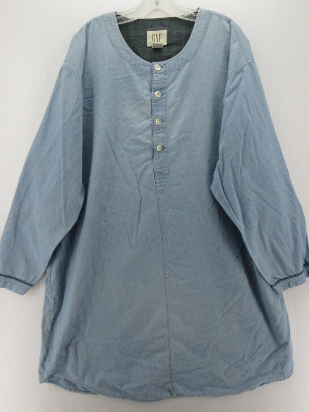 VINTAGE Gap Top XL Chambray Henley Tunic Oversized 90s Cottagecore *
